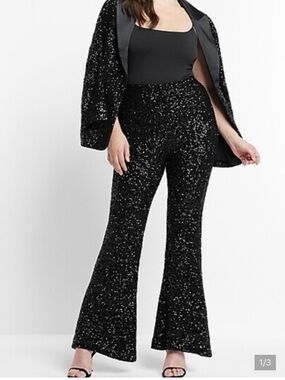 Express Black Sequin Blazer + Flare Pants set